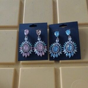 2 Pair Of Pink and Blue Gemstone Earrings